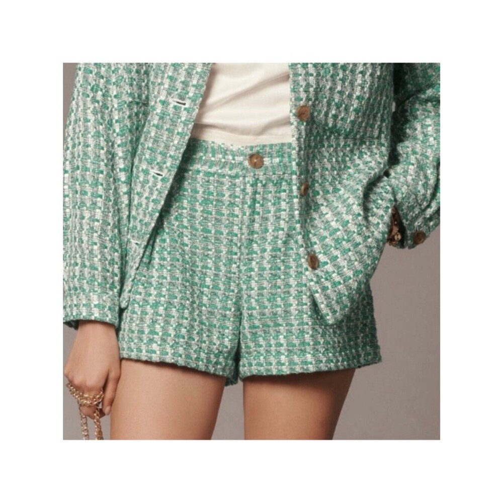 Rare Maeve Tweed High-Waist Green Check Shorts Chanel Inspired Size 4